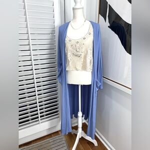 Lularoe Sarah Dusty Blue Ribbed Knit Open Front Duster Cardigan, Size L